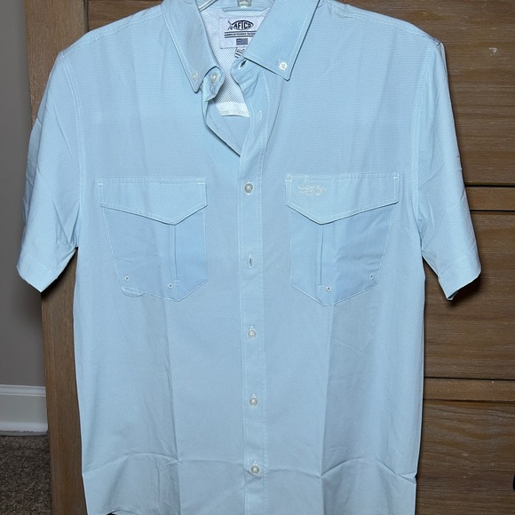 AFTCO Men's Light Blue Short Sleeve Shirt - Picture 1 of 3